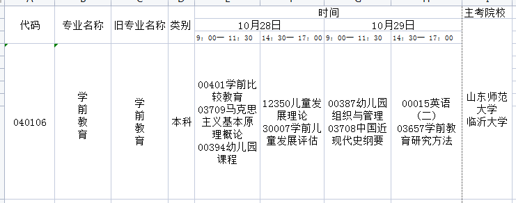 2023年10月山东自考学前教育专业本科开考科目及考试时间