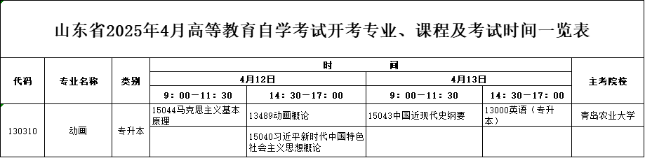 2025年4月山东自考本科动画专业考试计划