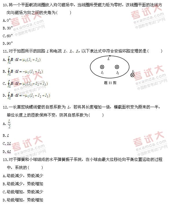 全国2010年10月高等教育自考物理（工）试题(图5)